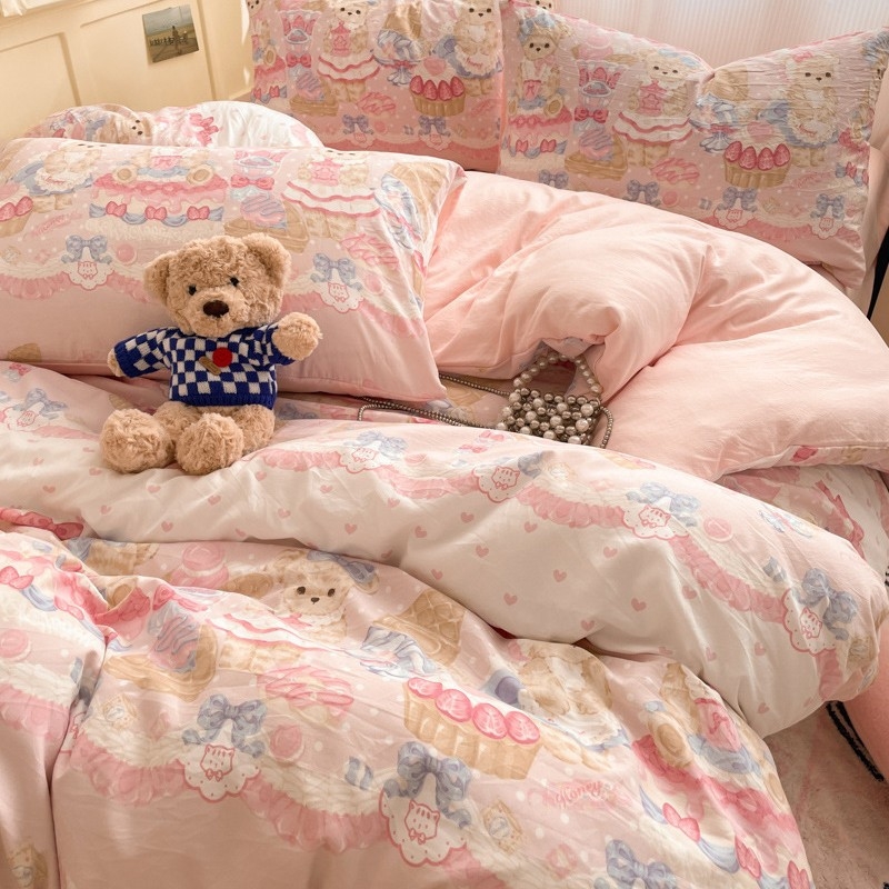 Četra gabalu guļamistabas komplekts no mazgātas kokvilnas, zīmējums ar dzīvniekiem, reaktīvā druka un birstētais audums, 40-count, svars 2000–2500 g