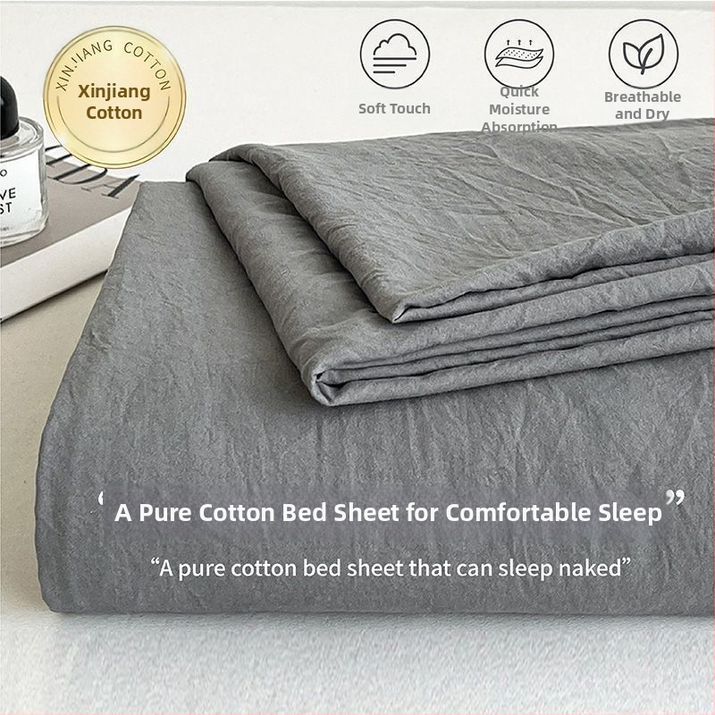 Ins stila minimalistiska kokvilnas gultasveļas komplekts, 3 daļas, Twill audums, brūsenā tekstūra, reaktīvā krāsošana