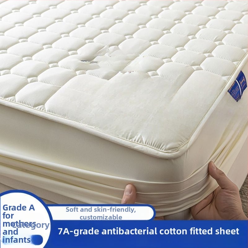 Kokvilnas kvilēts matraças aizsargs, ar termo pārneses apdruku, četrdaļu komplekts, antibakteriāls un pret ērcēm