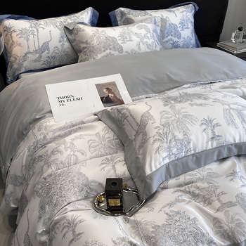 Ice silk gultas veļas komplekts, 4 gab., ziedu raksts, reaktīvā druka un krāsošana, šuve, svara 2500–3000 g, Light Luxury stils