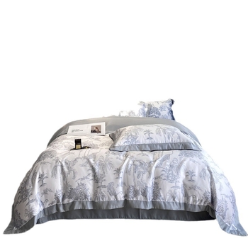 Ice silk gultas veļas komplekts, 4 gab., ziedu raksts, reaktīvā druka un krāsošana, šuve, svara 2500–3000 g, Light Luxury stils