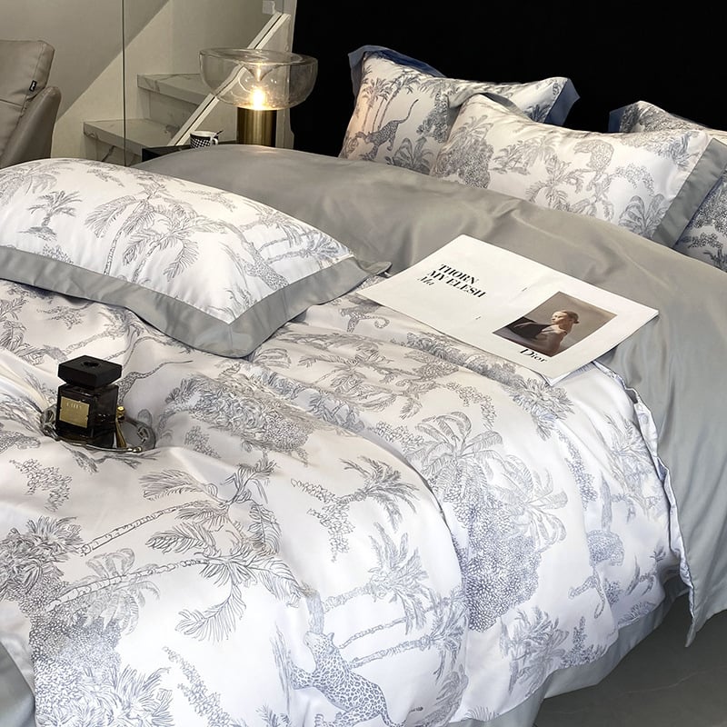 Ice silk gultas veļas komplekts, 4 gab., ziedu raksts, reaktīvā druka un krāsošana, šuve, svara 2500–3000 g, Light Luxury stils