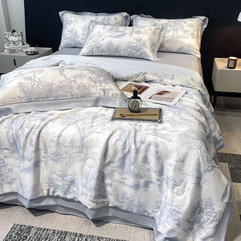 Ice silk gultas veļas komplekts, 4 gab., ziedu raksts, reaktīvā druka un krāsošana, šuve, svara 2500–3000 g, Light Luxury stils