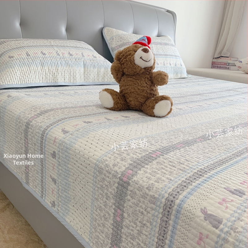 Kokvilnas tatami gultas pārklājuma komplekts, trīs vienības, svītrainas, Twill audums, reaktīvā drukāšana un krāsošana, mīksts pretslīdēšana, biezināts