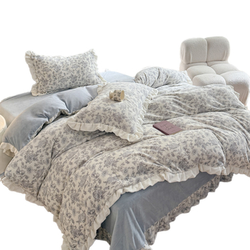 Milk velvet gultas veļas komplekts - Franču princeses stils, četrdaļīgs komplekts, ziedu raksts