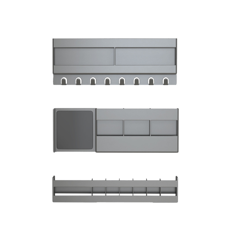 Stienā stiprināms plastmasas trīs līmeņu kosmētikas un lūpu krāsu uzglabāšanas plaukts vannas istabas spoguļa durvīm