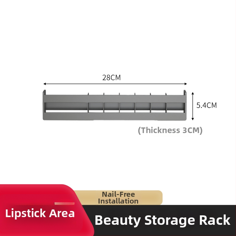 Stienā stiprināms plastmasas trīs līmeņu kosmētikas un lūpu krāsu uzglabāšanas plaukts vannas istabas spoguļa durvīm