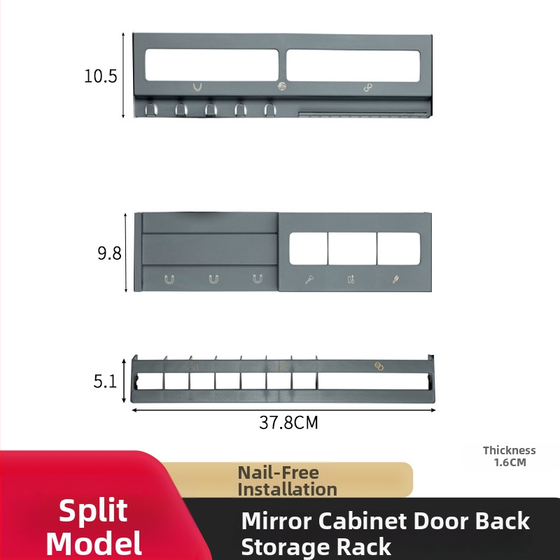 Stienā stiprināms plastmasas trīs līmeņu kosmētikas un lūpu krāsu uzglabāšanas plaukts vannas istabas spoguļa durvīm