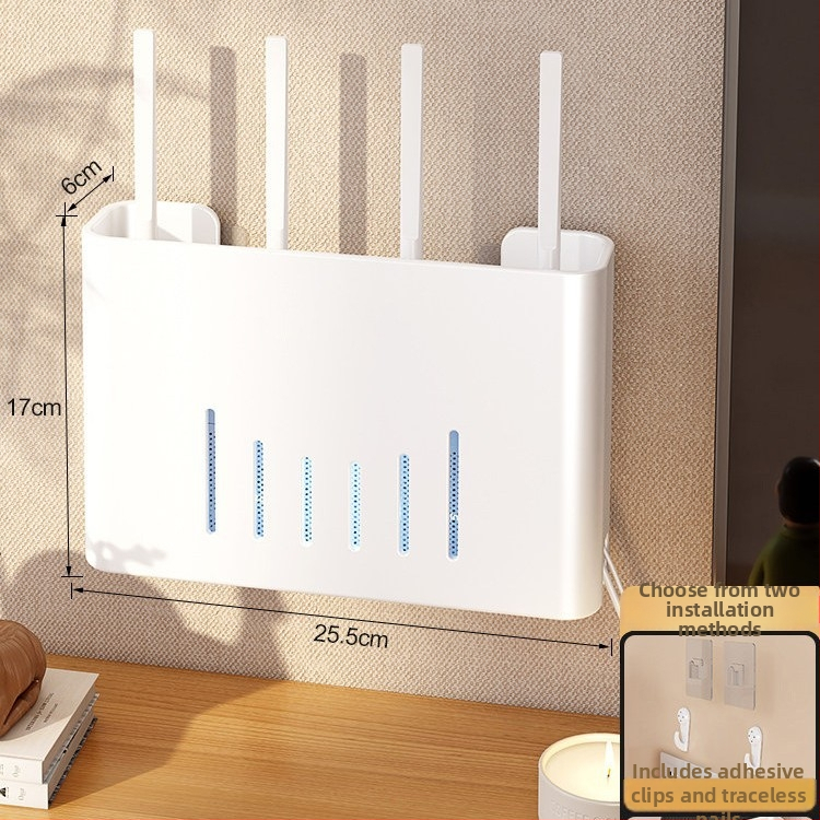 Sienas stiprināms skapītis maršrutatora un WiFi ierīcēm – metāls, minimālistisks stils, 1 līmenis, piemērots guļamistabai un viesistabai