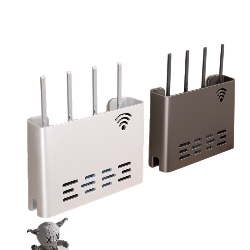 Sienas stiprināms skapītis maršrutatora un WiFi ierīcēm – metāls, minimālistisks stils, 1 līmenis, piemērots guļamistabai un viesistabai