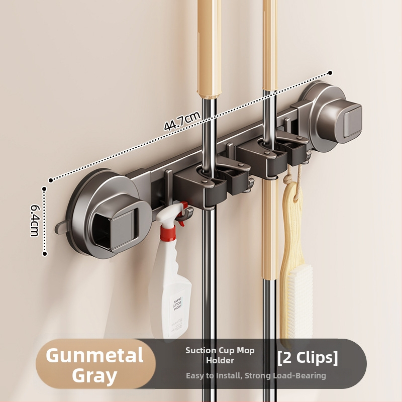 Mopu turētājs ar sūkņa kausu – sienas uzstādīšana bez urbumiem, no oglekļa tērauda + ABS, pulverizēts pārklājums, mūsdienīgs minimālisma stils, zīmols Diligent