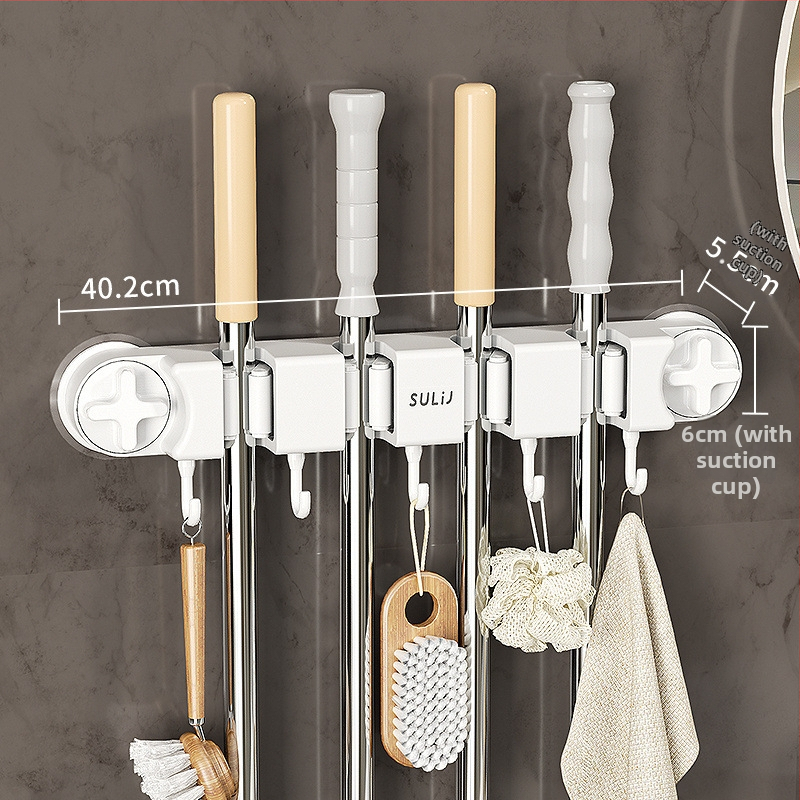 Mopu turētājs ar sūkņa kausu – sienas uzstādīšana bez urbumiem, no oglekļa tērauda + ABS, pulverizēts pārklājums, mūsdienīgs minimālisma stils, zīmols Diligent