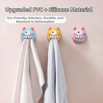 Dvieļu klips un uzglabāšanas plaukts – bez urbšanas, spiediena tipa āķis, PVC, jautrs karikatūru dizains, 0–1 kg