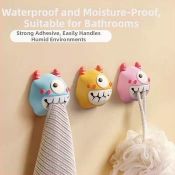 Dvieļu klips un uzglabāšanas plaukts – bez urbšanas, spiediena tipa āķis, PVC, jautrs karikatūru dizains, 0–1 kg