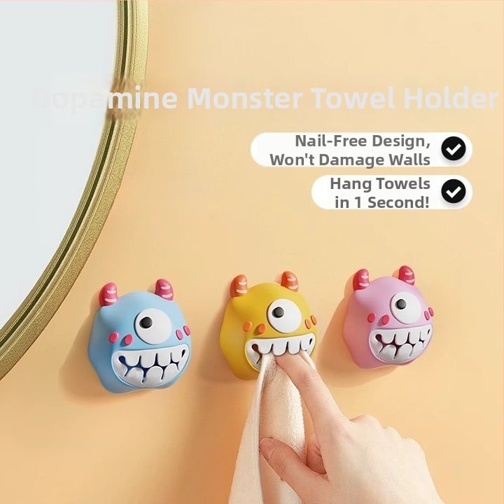 Dvieļu klips un uzglabāšanas plaukts – bez urbšanas, spiediena tipa āķis, PVC, jautrs karikatūru dizains, 0–1 kg