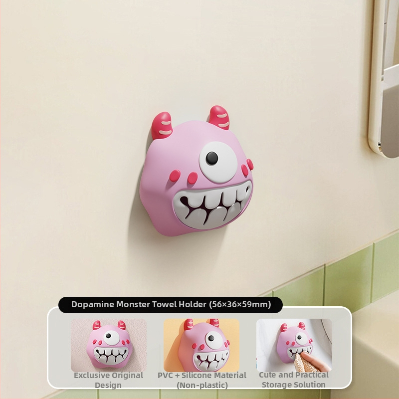 Dvieļu klips un uzglabāšanas plaukts – bez urbšanas, spiediena tipa āķis, PVC, jautrs karikatūru dizains, 0–1 kg