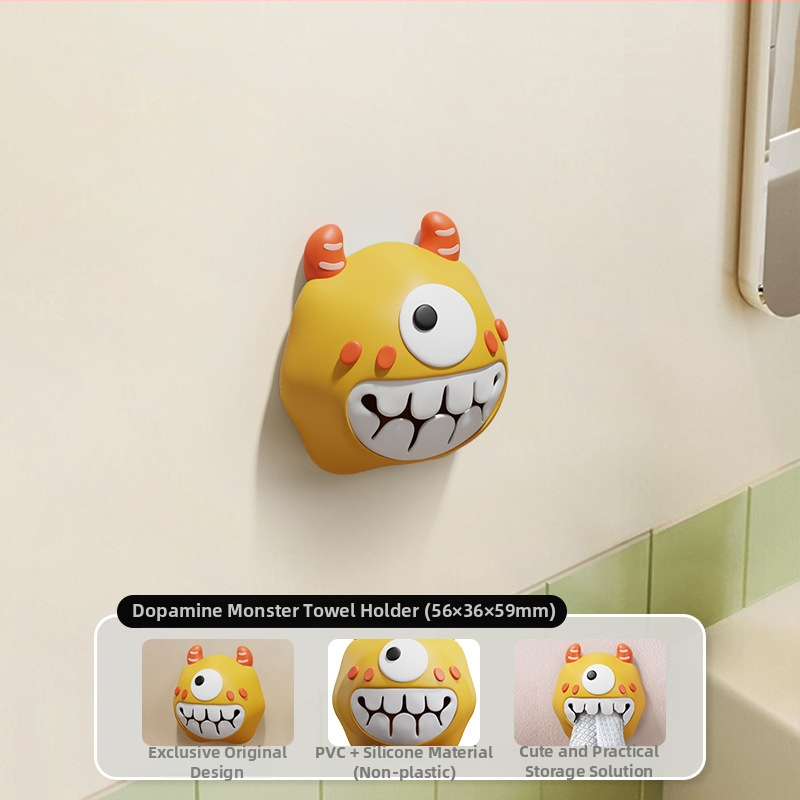 Dvieļu klips un uzglabāšanas plaukts – bez urbšanas, spiediena tipa āķis, PVC, jautrs karikatūru dizains, 0–1 kg