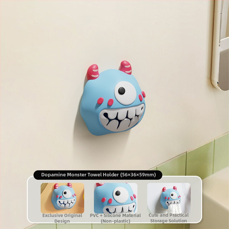 Dvieļu klips un uzglabāšanas plaukts – bez urbšanas, spiediena tipa āķis, PVC, jautrs karikatūru dizains, 0–1 kg