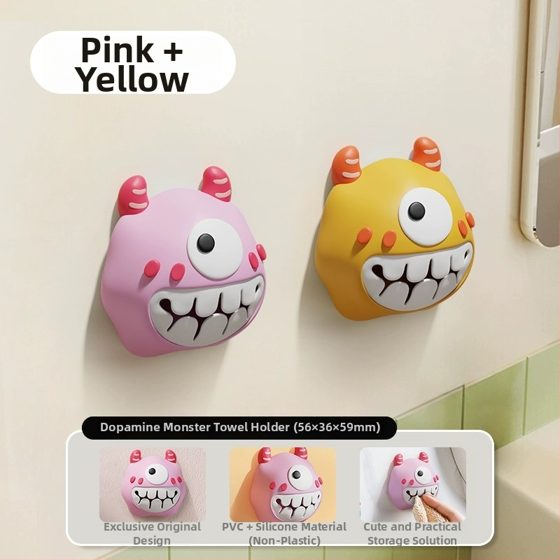 Dvieļu klips un uzglabāšanas plaukts – bez urbšanas, spiediena tipa āķis, PVC, jautrs karikatūru dizains, 0–1 kg