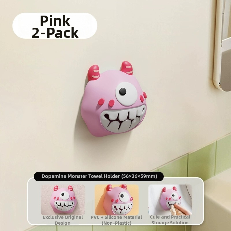 Dvieļu klips un uzglabāšanas plaukts – bez urbšanas, spiediena tipa āķis, PVC, jautrs karikatūru dizains, 0–1 kg