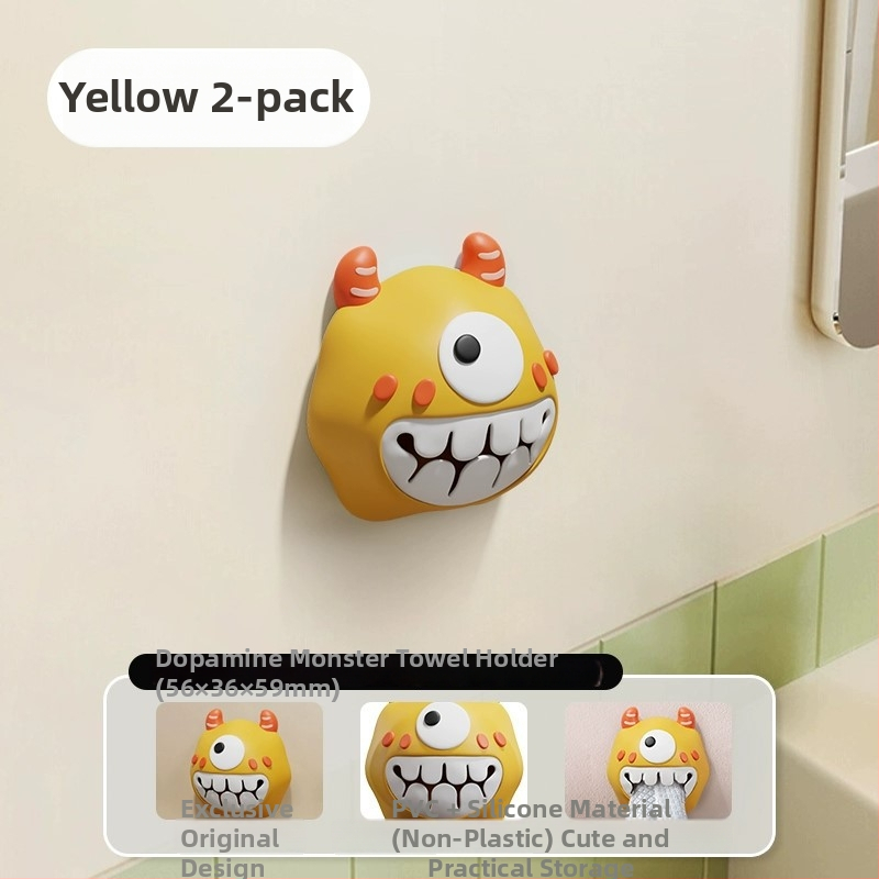 Dvieļu klips un uzglabāšanas plaukts – bez urbšanas, spiediena tipa āķis, PVC, jautrs karikatūru dizains, 0–1 kg