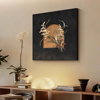 Retro stila dekoratīvā sienas glezna ar ainavu, abstrakciju un augu motīviem; pakarināms vai rāmis; PS rāmis; inkjet druka; teksturēta filmas kodols