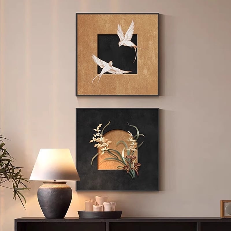 Retro stila dekoratīvā sienas glezna ar ainavu, abstrakciju un augu motīviem; pakarināms vai rāmis; PS rāmis; inkjet druka; teksturēta filmas kodols