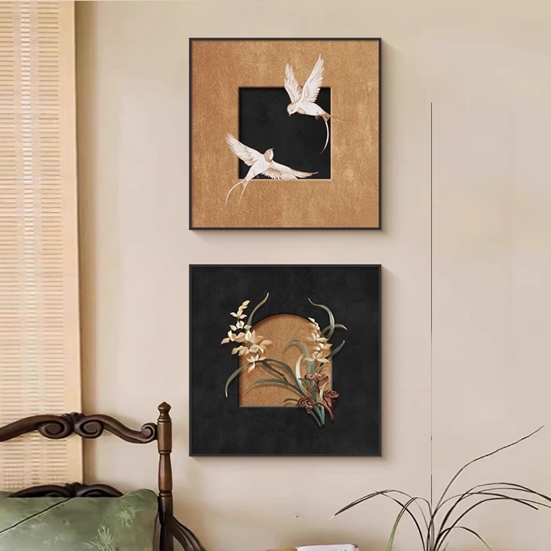 Retro stila dekoratīvā sienas glezna ar ainavu, abstrakciju un augu motīviem; pakarināms vai rāmis; PS rāmis; inkjet druka; teksturēta filmas kodols