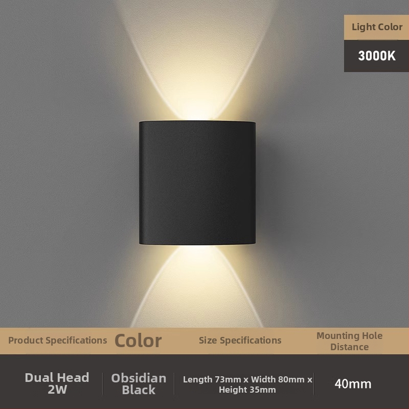 Išorinė sieninė LED lempa su dviem galvomis, atspari vandeniui, 220V, geležinis korpusas