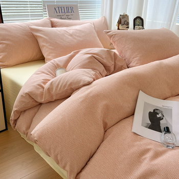 Muji stila gultas veļas komplekts ar pūļa vāku un elastīgu palagu – poliestera šķiedra, reaktīvā krāsošana, svītrainais vai vienkrāsains raksts, 3–4 gabalu komplekts, pavasaris–ziema