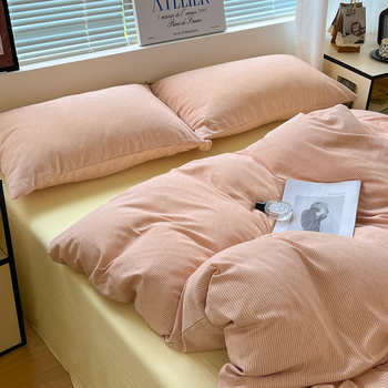 Muji stila gultas veļas komplekts ar pūļa vāku un elastīgu palagu – poliestera šķiedra, reaktīvā krāsošana, svītrainais vai vienkrāsains raksts, 3–4 gabalu komplekts, pavasaris–ziema