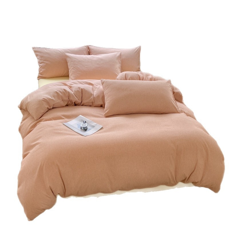 Muji stila gultas veļas komplekts ar pūļa vāku un elastīgu palagu – poliestera šķiedra, reaktīvā krāsošana, svītrainais vai vienkrāsains raksts, 3–4 gabalu komplekts, pavasaris–ziema