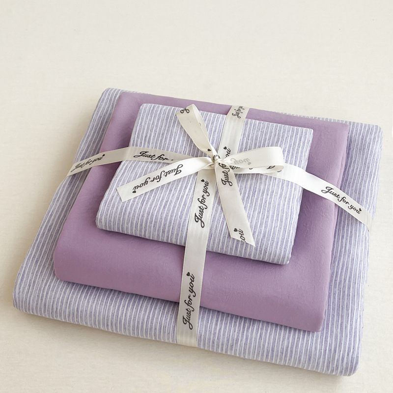 Muji stila gultas veļas komplekts ar pūļa vāku un elastīgu palagu – poliestera šķiedra, reaktīvā krāsošana, svītrainais vai vienkrāsains raksts, 3–4 gabalu komplekts, pavasaris–ziema