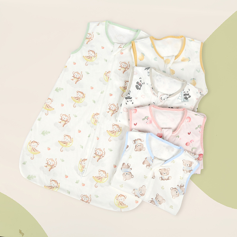 Sac de dormit pentru bebeluși, fără mâneci, stil cocoon, dintr-o singură strat subțire din bumbac pur (95%+), umplutură: bumbac pur, lavabil