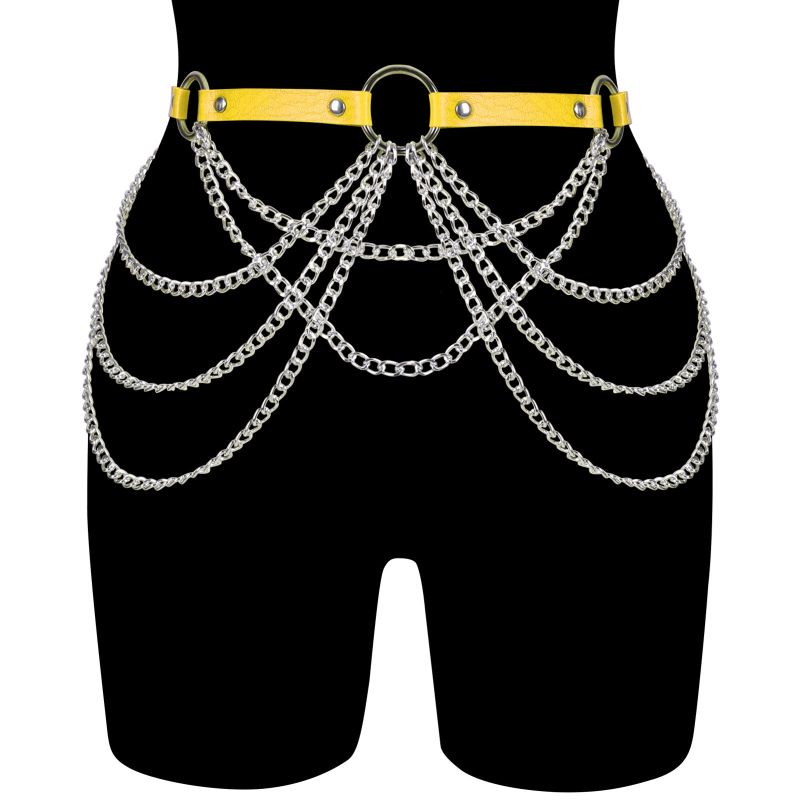 Iekšējā josta no mākslīgās ādas, universāls stils, daudzslāņu ar frančām un krustveida griezumiem, ar vienu sprādzi.