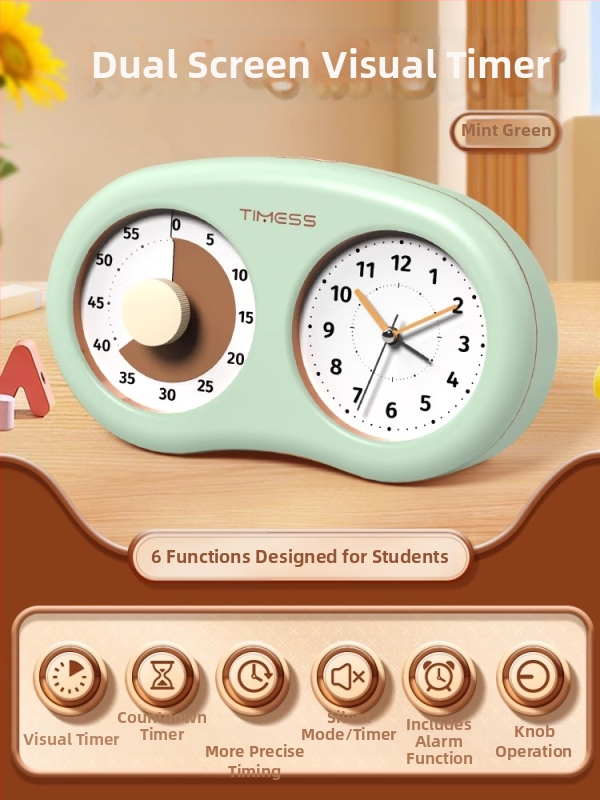 Tylus vizualus laikmatis vaikams su mechaniniu judėjimu, baterijomis maitinamas, ABS korpusas, rodyklės ekranas, karikatūrų dizainas