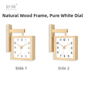 Fali óra, kétoldalas, tömörfa, minimalist dizájn, elemes működés, sima másodperc-mutató