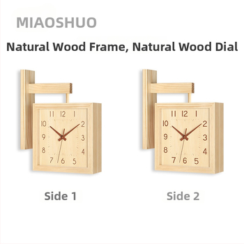 Fali óra, kétoldalas, tömörfa, minimalist dizájn, elemes működés, sima másodperc-mutató