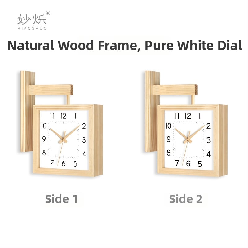 Fali óra, kétoldalas, tömörfa, minimalist dizájn, elemes működés, sima másodperc-mutató