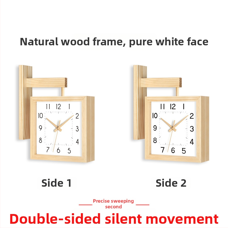Fali óra, kétoldalas, tömörfa, minimalist dizájn, elemes működés, sima másodperc-mutató