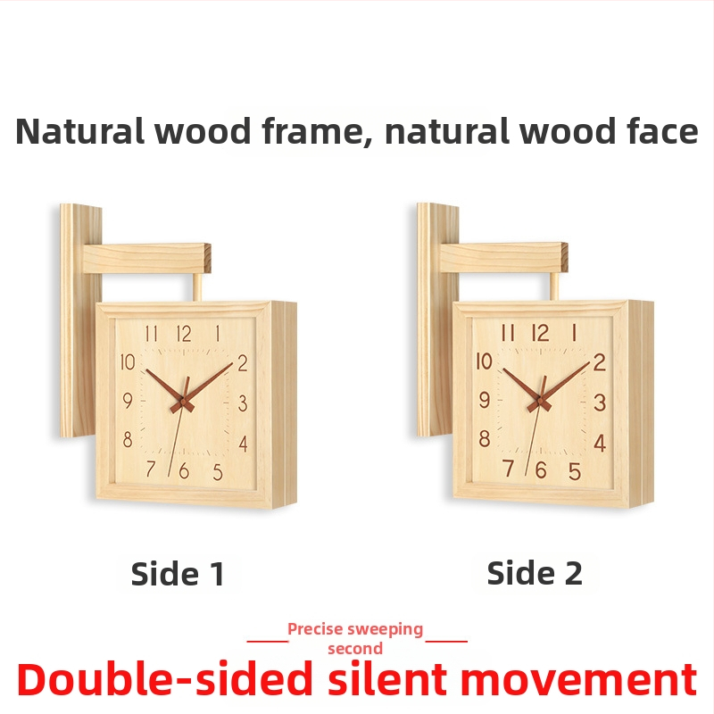 Fali óra, kétoldalas, tömörfa, minimalist dizájn, elemes működés, sima másodperc-mutató