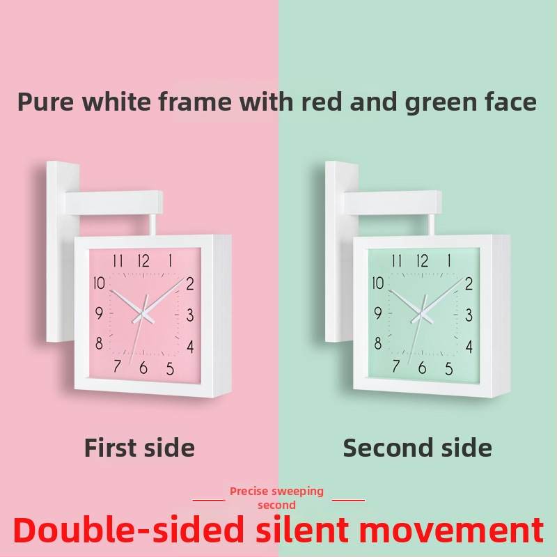 Fali óra, kétoldalas, tömörfa, minimalist dizájn, elemes működés, sima másodperc-mutató