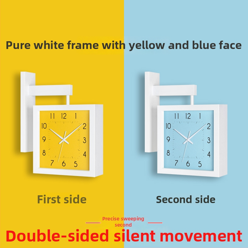 Fali óra, kétoldalas, tömörfa, minimalist dizájn, elemes működés, sima másodperc-mutató