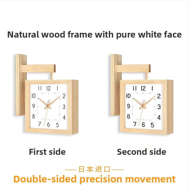 Fali óra, kétoldalas, tömörfa, minimalist dizájn, elemes működés, sima másodperc-mutató