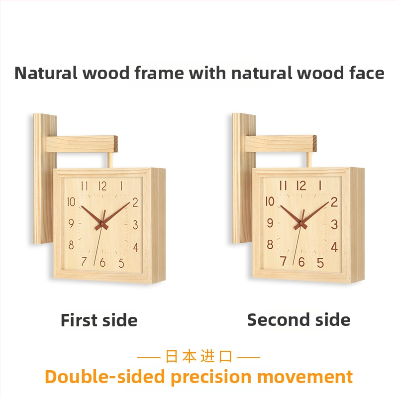 Fali óra, kétoldalas, tömörfa, minimalist dizájn, elemes működés, sima másodperc-mutató