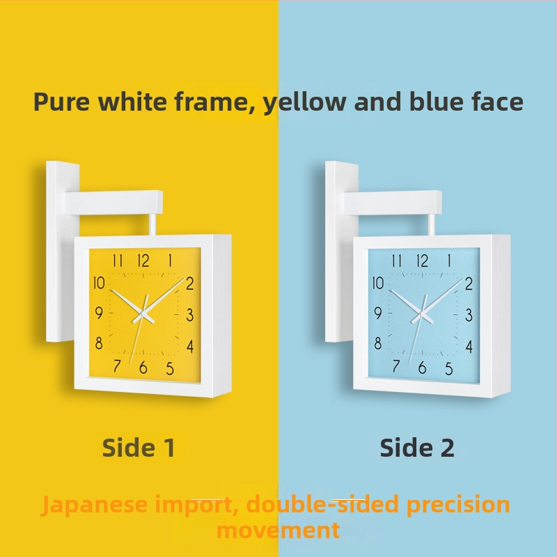 Fali óra, kétoldalas, tömörfa, minimalist dizájn, elemes működés, sima másodperc-mutató