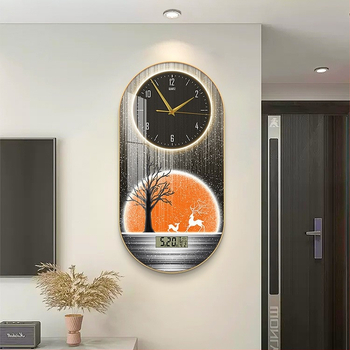 Fali óra nappaliba – modern, minimalista ovális kialakítás, kijelző: mutatók és számok, működtetés: elem, számlap laminált papírból, Plexiglass védő