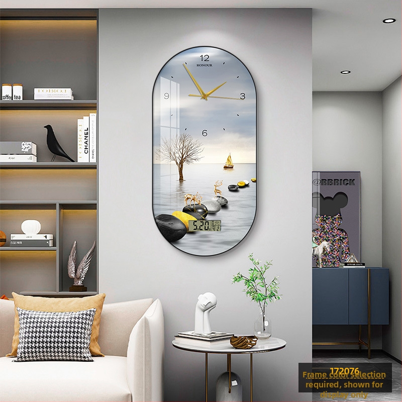 Fali óra nappaliba – modern, minimalista ovális kialakítás, kijelző: mutatók és számok, működtetés: elem, számlap laminált papírból, Plexiglass védő