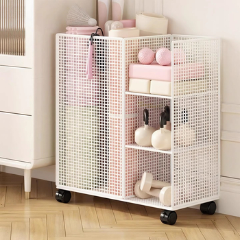 Qin qi Dzelzs jogas paklāja uzglabāšanas grozs ar riteņiem – mūsdienīgs vienkāršs stils, ratiņi mājas fitnesa aprīkojumam un badmintonam