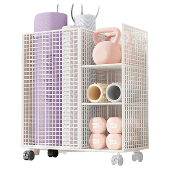 Qin qi Dzelzs jogas paklāja uzglabāšanas grozs ar riteņiem – mūsdienīgs vienkāršs stils, ratiņi mājas fitnesa aprīkojumam un badmintonam